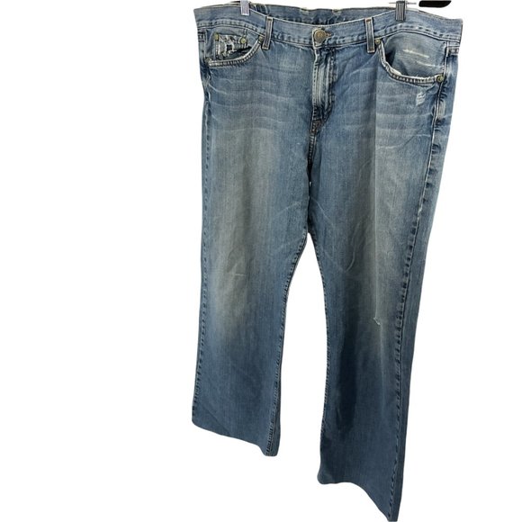 Lucky Lava Relaxed Bootleg Mens Distressed Blue Jeans Size 40X32 Raw Hem - Picture 1 of 11